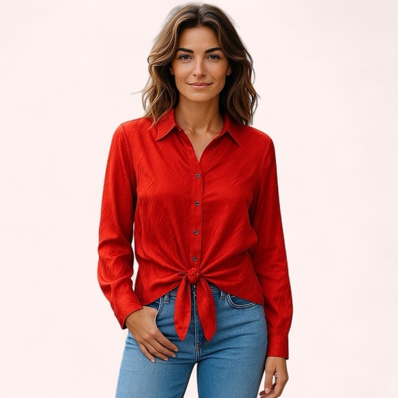 Adrienne Landau Tops - Adrienne Landau Goji Berry Zebra Print Satin Front Tie Button Up Top NWT Size S